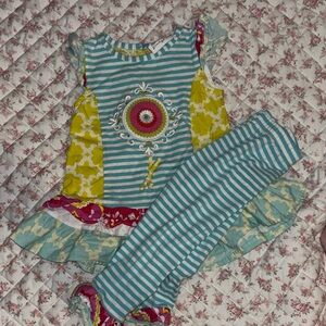 Striped Blue and Yellow Floral Dress with Leggings